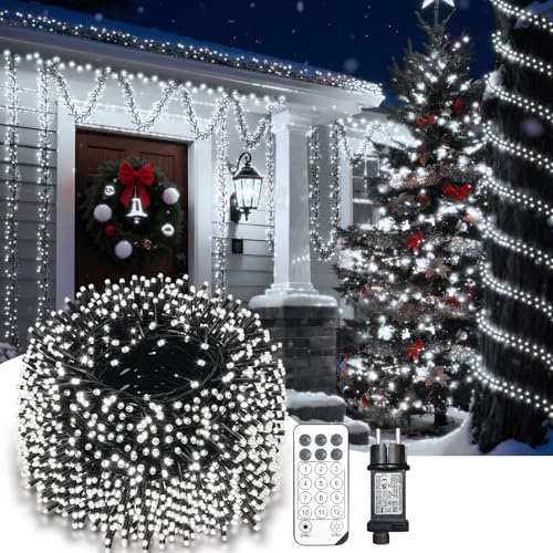 HELESIN Catena Luminosa LED, 33M 2200 LED Albero di Decorative Bianca Fredda con 12 Modalità e Timer, Luci Natale Esterno per Giardino, Illuminazione Natalizia con Telecomando per Albero di Natale