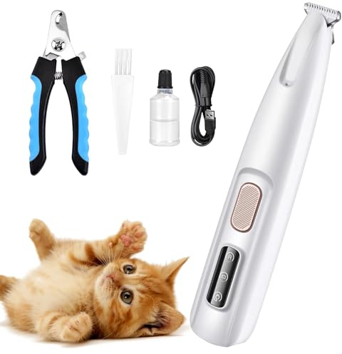 AURIVEE Pfotentrimmer für Hunde & Katzen,Extra Leiser Haarschneider mit LED Licht, Kabellos & Wiederaufladbar, Inkl. Bürste & Öl - Für Pfoten, Gesicht, Ohren