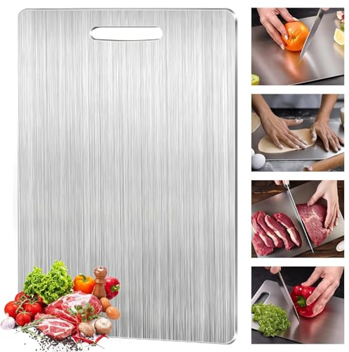Tagliere Acciaio Inox Igienico e Antigraffio, Tagliere in Acciaio Inox alimentare Cucina Professionale Multiuso (46x30 cm) per Carne, Pane, Verdura, Frutta, Titanio
