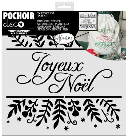 Aladine - Pochoir « Joyeux Noël » 28 x 28 cm - Formes Noël - Pour Peinture, Airbrush, Scrapbooking - Déco Dessin Décoration - 81288