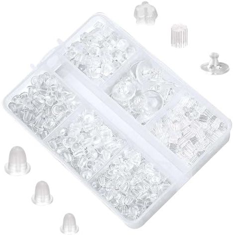600Pcs Silicone Earring Backs, 6 Styles Rubber Clear Earring Backs, Hypoallergenic Soft Earrings Back for Studs, Secure Fit for Droopy Ears, Hook Earrings, Sensitive Skin, Daily Wear