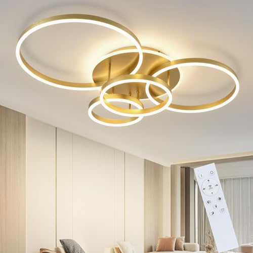 ZMH Deckenlampe LED Deckenleuchte Wohnzimmer - 98CM Wohnzimmerlampe Dimmbar Modern Design 90W Schlafzimmerlampe mit Fernbedienung Gold 4 Ring aus Acryl Deckenbeleuchtung für Schlafzimmer Küche