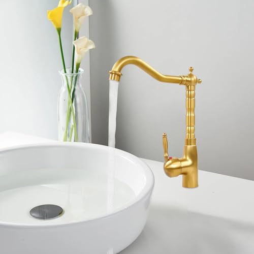 Grifo dorado baño grifo alto lavabo grifo, latón antiguo retro grifo mezclador grifo lavabo grifo grifo monomando baño grifo lavabo grifos para lavabo de baño