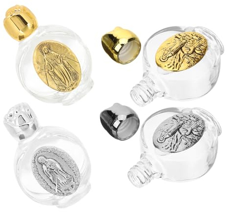 JOINPAYA 4 Petites Bouteilles d'eau Bénite en Verre Légères pour Eau Bénite et Liquides, pour Conservation et Transport Lors d'Événements Religieux Style Aléatoire