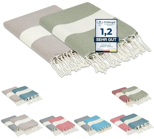 furora Holiday Strandtuch groß 100x200 cm: Baumwolle (2er Set), leicht lang dünn kompakt | Fouta Strandhandtuch XXL, Hamamtuch Saunatuch | Damen & Herren Badetuch Stranddecke - Urlaub Must Haves