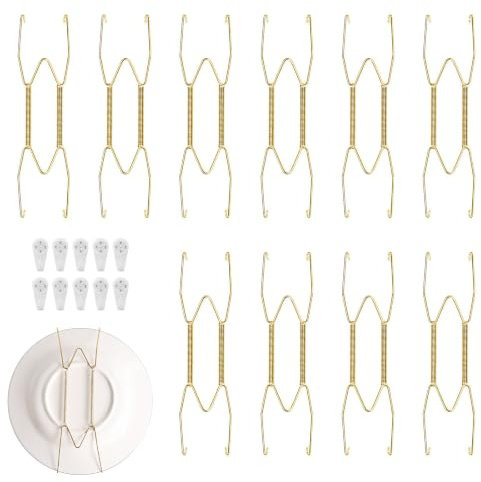 10 Pcs Plate Hangers, 8 Inch Stainless Steel Gold Invisible Plate Holder | for Walls, Hooks and Nails, for Decorative Plates Artwork Photo Frame