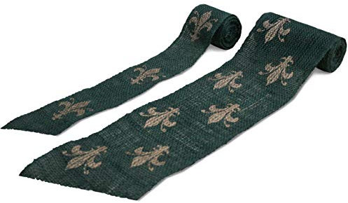 Videx-Deko-Juteband Lilien-Design, grün/Gold, B: 6cm, L: 300cm