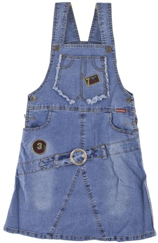 Yong Da Mädchen Jeanskleid Kleid mit Trägern, Gürtel und Patches