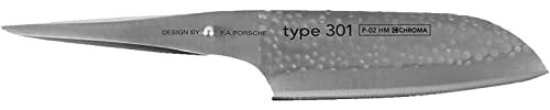 Chroma Hammerschlag Messer Type 301, universelles Santoku Messer P-02HM, Design by F.A.Porsche, Profimesser mit 17,8 cm Klinge