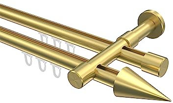 Interdeco Gardinenstangen mit Innenlauf Messing Optik 20 mm Ø zweiläufig Prestige Savio, 240 cm