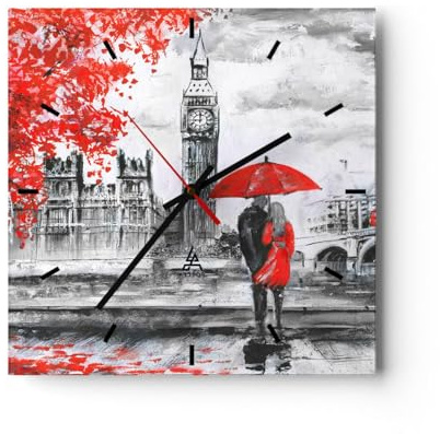 Modern Wanduhr London Architektur Big Ben 30x30cm Quadrat Klein Wand Uhr Glas Analog Zimmeruhren Küche Büro Wohnzimmer Glasuhr Wall Clock Dekoration Design Wanddekoration Küchenuhr C3AC30x30-3153