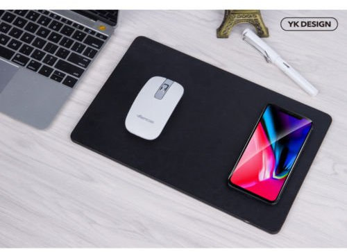 YK Qi Wireless Charger Mouse Mat for iPhone 8/X Samsung - Black