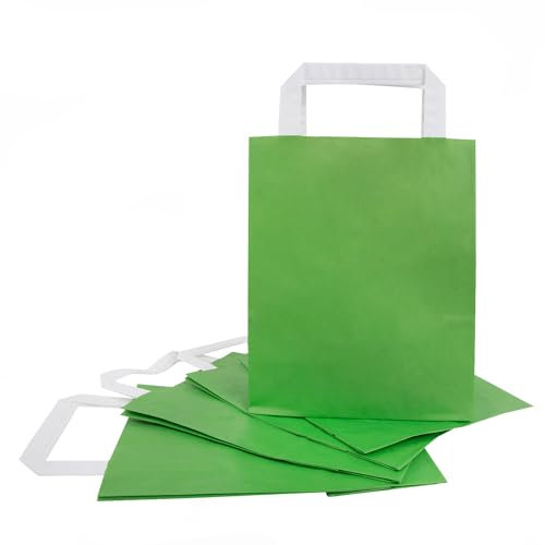 Logbuch-Verlag 10 grüne Papiertüten - Papiertasche mit Tragegriff 18 x 8 x 22 cm Papier Tüte hellgrün