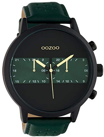 Oozoo Herrenuhr im Racing Look mit Lederband 50 MM Schwarz/Grün C10517