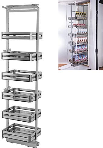 XEMQENER Heavy Duty Kitchen Pull Out Wire Baskets Base Storage Unit, Slide Out Kitchen Utensil Holder Rack Larder Drawers Origanize with Buffer (for 300mm Width, 6 Pcs-2)