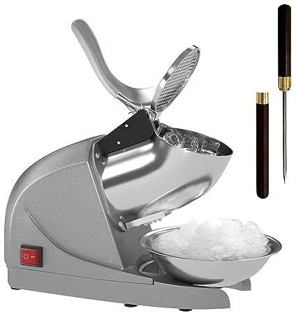 OKF Ice Shaver Prevent Splash Snow Cone Machine, Electric 3 Blades Shaved Ice Machine, 380W Ice Shaver Machine, 286lbs/hr Ice Crushers for Home Use, Ice Crusher with Free Ice Pick (Silver)