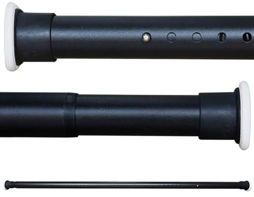 Extendable Shower Curtain Rod No Drilling Telescopic Curtain Poles Wardrobe Clothes Rail Carbon Steel 110-160CM Black Adjustable Spring Tension Rod For Bathroom Window Kitchen Closet