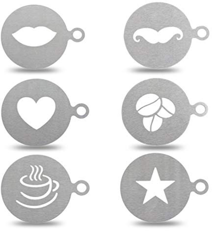 Angoily 1Pcs Edelstahl Kaffee Schablone Set Cappuccino Kaffee Kunst Vorlagen Herz Form für Kaffee Dekorieren Cookie Vereisung Kuchen Cupcake Silber