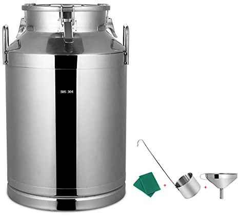 WSHA 70 litres / 100 litres bidon de Lait Seau à vin Seau fourre-Tout cruche bidon de Lait bidon Pot en Acier Inoxydable avec Couvercle scellé, Entonnoir,100L