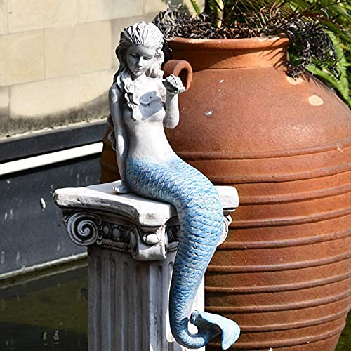HQL Sitzende Meerjungfrau Figur, 24 große große Meerjungfrau Statue Dekor, Garten große Meerjungfrau Fee Dekoration, für Strand und Pool