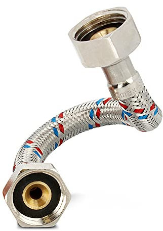 Sanitär Anschlussschlauch 200 mm Länge Flexibler Panzerschlauch 1/2 Zoll x 1/2 Zoll Überwurfmutter | DN8 Flexschlauch Verbindungsschlauch Verlängerung Edelstahl Trinkwasserschlauch