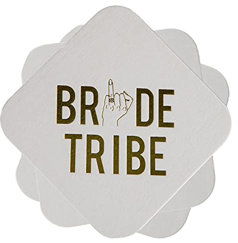 Tischuntersetzer mit englischer Aufschrift „12 Bride Tribe'' mit Finger, goldfarben