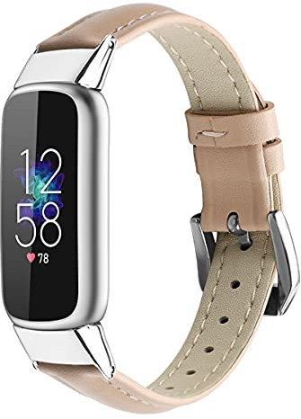 AISPORTS Kompatibel mit Fitbit Luxe Armband Leder für Damen Herren, Weiches Atmungsaktives Leder Sportarmband Metall Klassisches Schnallenarmband Ersatzarmband für Fitbit Luxe Fitness/Wellness Tracker
