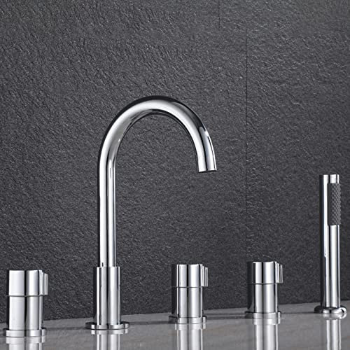Badewanne Wannenrandarmatur 5 Loch Set Wannenarmatur mit Herausziehbarem Handbrause Bad Dusche Badezimmer Armatur Badewannenarmatur Chrom
