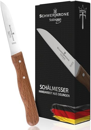 Schwertkrone® Schälmesser gerade Premium [MADE IN SOLINGEN - GERMANY] - Gemüsemesser Obstmesser - Küchenmesser klein scharf - Schneidemesser Kartoffelschälmesser - Allzweckmesser (Klinge: 7,5cm)