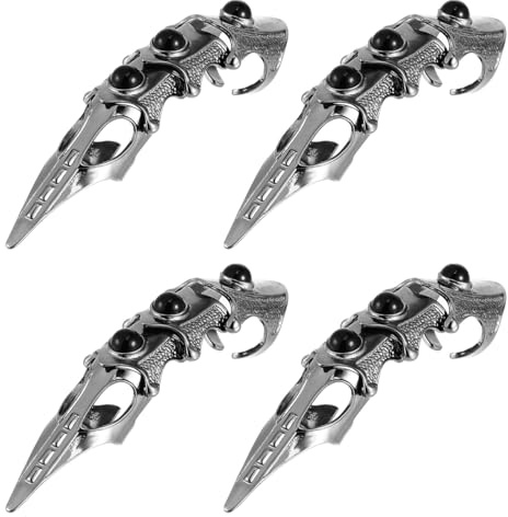 LALAFINA 4 Stück Knöchelgelenkring chelgelenk Vollfinger Halloween Gothic Vollfinger Ring Klappring Zinn Schmuck Halloween Cosplay Requisiten Schwarz