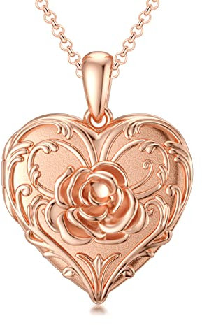 SOULMEET 18k Rose Gold Plated Silver Rose Locket Necklace That Holds 2 Picture, I Love You Forever, 18 (Locket only)