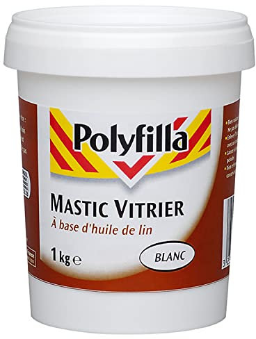 POLYFILLA Mastic Vitrier à base d'huile de lin - Fixation des vitres aux fenêtres - Pâte Blanc 1Kg