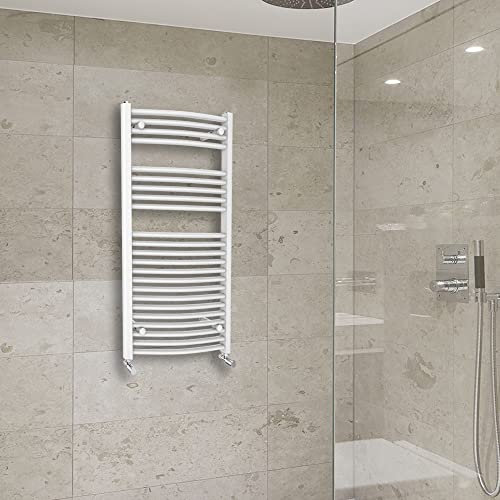Warmehaus Curved Heated Towel Rail Radiator Ladder White 1100x600mm Central Heating Radiators for Bathroom Kitchen