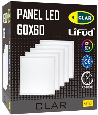 CLAR - Panel LED 60x60 Empotrable 40W, Incluye Driver Lifud 3 Años de Garantía, Focos LED Interior Techo, Placas Techo Desmontable, Placa LED 60x60 Techo Empotrable, Luz Neutra 4000ºK (Pack 5)
