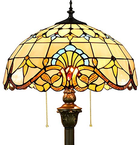 PAZWAHF Vintage Stehlampe Barock Tiffany Stil Buntglas Leselampe 162cm Kunstharz Fuß Wohnzimmer Schlafzimmer Homeoffice Leseleuchte Deko Lampe