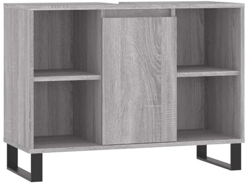 vidaXL Badezimmerschrank, Waschbeckenunterschrank mit viel Stauraum, Badschrank mit Eisenbeinen, Bad Unterschrank Waschbeckenschrank Badmöbel, Grau Sonoma Holzwerkstoff