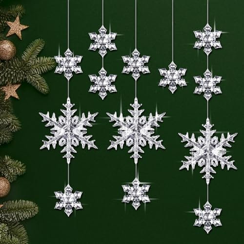 NETUME Weihnachtsdeko Schneeflocken Anhänger, 25 Stück Acryl Crystal Weihnachtsbaum Schneeflocken Deko, Christbaumschmuck Schneeflocken für Weihnachtsbaumschmuck Fensterdeko Winter Deko