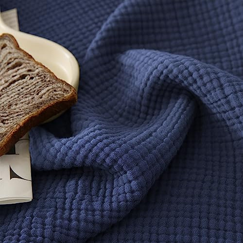 Kuscheldecke mit Fransen, Baumwolle Musselin Decke Tagesdecke 150 x 200 cm für Erwachsene und Kinder, Sofadecke Wohndecke Couchdecke für Ganze Saison, Dunkelblau