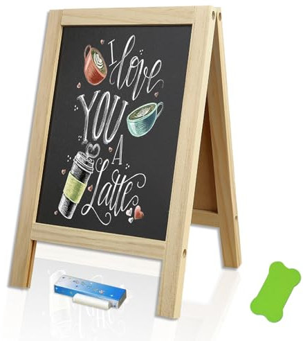 Tableau Noir, Tableau Noir Craie 25 x 40 cm Tableau Ardoise avec Support en Bois Chevalet Trottoir Pour bar, Café, Cuisine