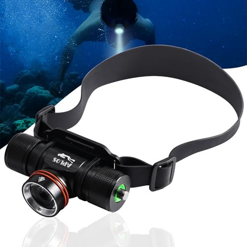 APLOS H800 Linterna Frontal Buceo Recargable, 3500 Lúmenes Profesional Linterna Submarinismo con Lente TIR, Indicador de Potencia para Espeleología, Esnórquel y Pesca Submarina