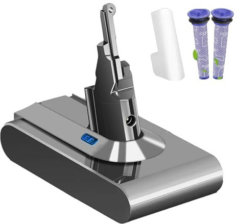 8.0Ah/8000mAh V8 Ersatzakku für Dyson V8 Akku Kompatibel mit Dyson V8 Animal/Absolute/Motorhead/Fluffy/Absolute Pro SV10 Staubsauger Lithium-Ionen 967834 05 Battery + 2Pcs Filter