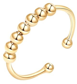 Qianfeng Anti Stress Ring,Anxiety Ring,Damen Angst Fidget,Frauen Gold Gegen Rings,Skills Spinner Angstring,für Halskette Original,Panikattacken Verstellbar Antistress,Nervosität Panik Schmuck