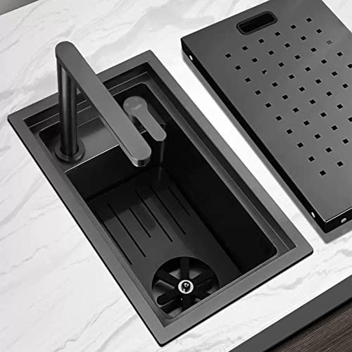 Organizer per lavello da Cucina Lavello Nero con Coperchio Mini lavello Lavello Commerciale Lavello in Acciaio Inox con Rubinetto di Sollevamento con Lavatrice in Vetro e Accessori