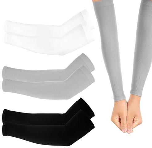 Abeillo Lot de 3 paires de manchons de compression fins pour enfants - Protection UV - Pour sports de plein air - Élastique - Pour jeunes garçons et filles (7 à 12 ans) (noir, blanc et gris),