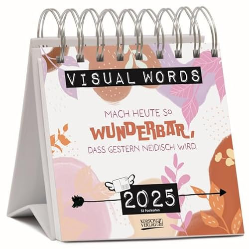 Visual Words Aquarell - Postkartenkalender 2025 - Wochenkalender - Korsch-Verlag - 53 Postkarten mit einzigartigen Sprüchen - 17 cm x 16 cm