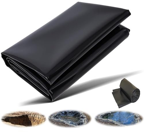 Dtyubfg 10x10m Teichfolie, Flexible Teichfelle Teichfolie, Verstärkte Schwarze HDPE Teichfolien für Außenteiche, Faltbare Gummifische Teichfolien für Wasserfall