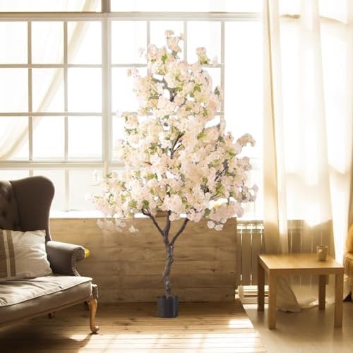 Pianta Artificiale da Interno Alberi Finti Interni con Fiori di Ciliegio Artificiali per L'arredamento, Alberi di Ciliegio Quasi Naturali con Fiori Finti, Balcone Finti Alberi di Ciliegio(White,S)