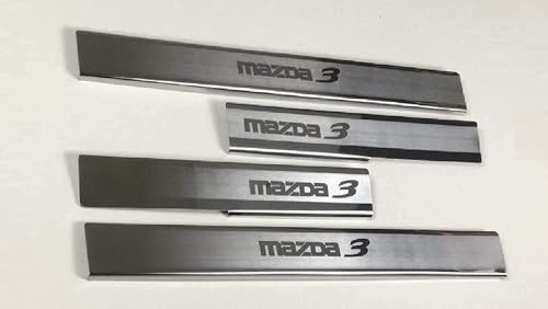 WangkaiX 4pcs Car Stainless Steel Door Sill Strips for Mazda 3, Door Sill Protector Scuff Guard Threshold Styling