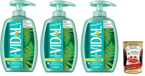 Vidal - Sapone Liquido, Muschio Bianco, Flüssigseife, weißes Moos, White musk liquid soap 3x 300 ml + Italian Gourmet polpa 400g