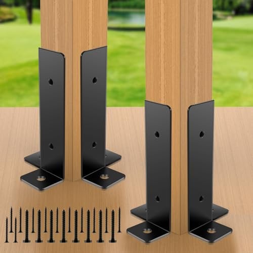 4Pcs Wood Fence Post Brackets Adjustable Deck Post Anchor Base Brackets Fit 1.5x1.5, 2x2, 2x4, 4x4 Post, Black Heavy Duty Half Column Pergola Post Base Support Brackets with Pre-drilled Hole